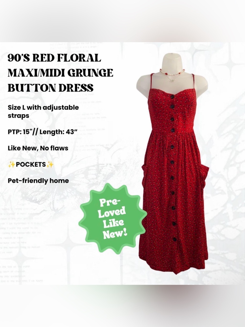 Red Boho Grunge Floral Maxi Dress